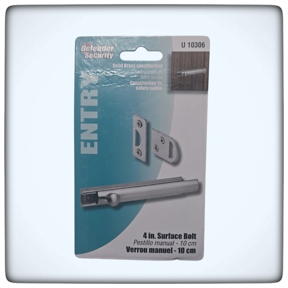 Defender Security Brushed Nickle Door Entry 4in Surface Bolt